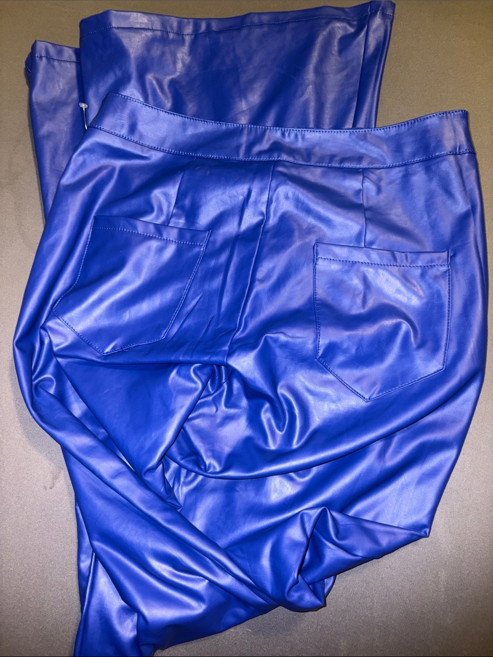 Daisy Bright Blue Faux Leather Wide Leg flare Pants Large - Picture 2 of 4